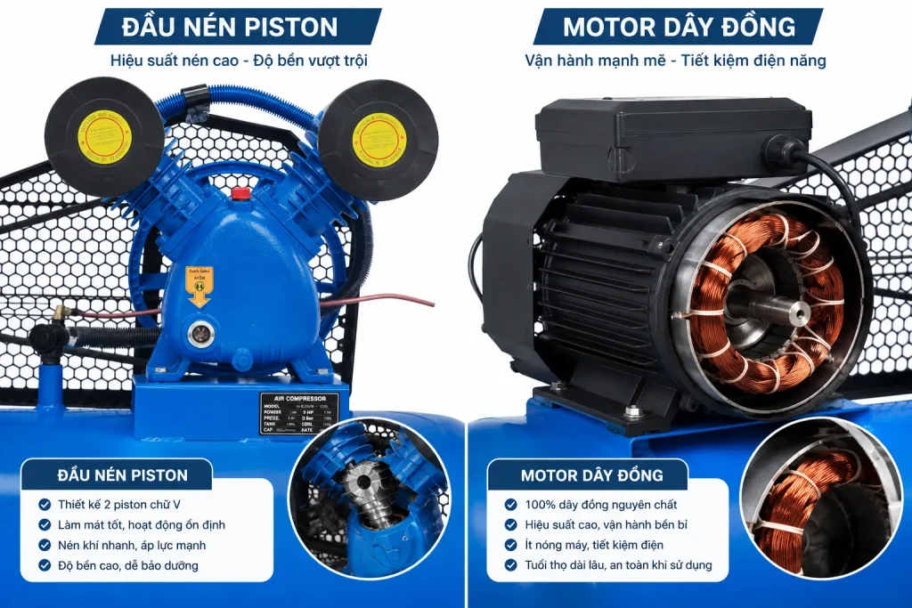 Động cơ 3HP mạnh mẽ đáp ứng nhu cầu sử dụng liên tục