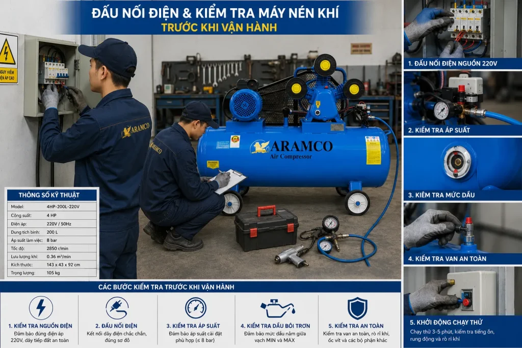 Máy nén khí loại nhỏ có thiết kế gọn gàng, dễ lắp đặt và di chuyển