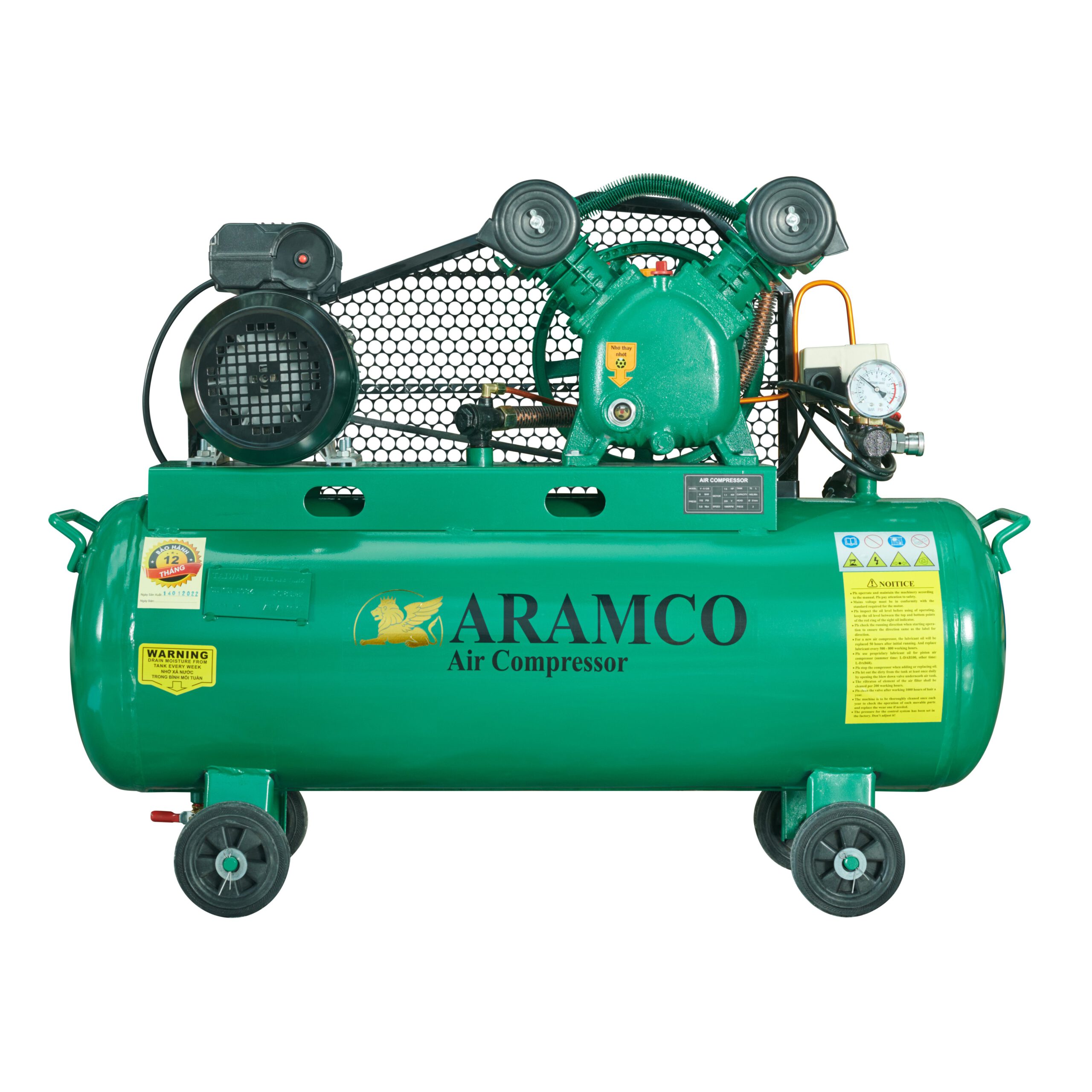 Máy nén khí dây đai ARAMCO vận hành ổn định, phù hợp cho gara, xưởng cơ khí và nhà máy sản xuất.