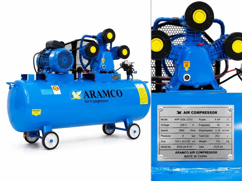 Máy hơi nén khí piston ARAMCO phù hợp gara, tiệm sửa xe và xưởng nhỏ.