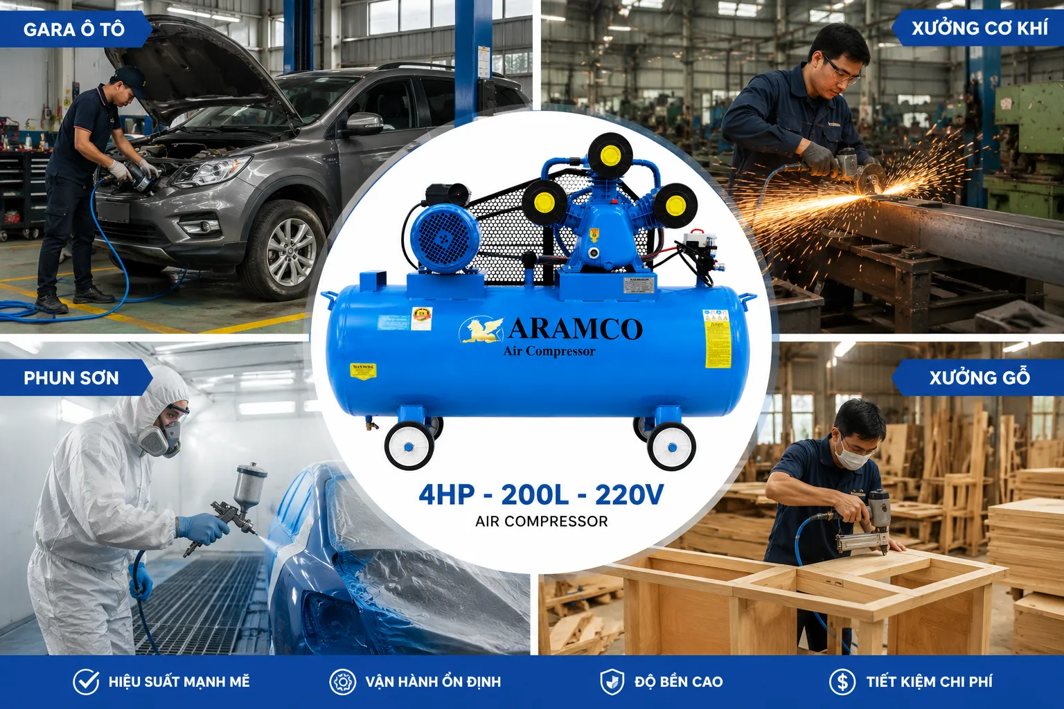 Máy nén khí ARAMCO được ứng dụng trong nhiều ngành nghề khác nhau.