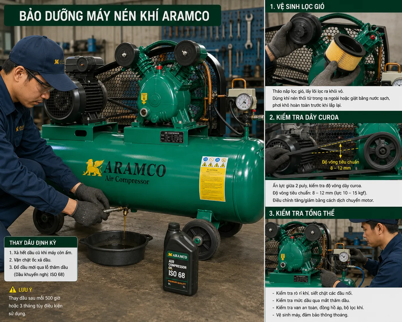 Bảo dưỡng định kỳ giúp máy nén khí hoạt động bền bỉ và ổn định.