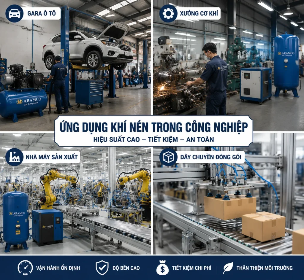 Bình tích khí 500L được ứng dụng rộng rãi trong gara, xưởng cơ khí và nhà máy sản xuất