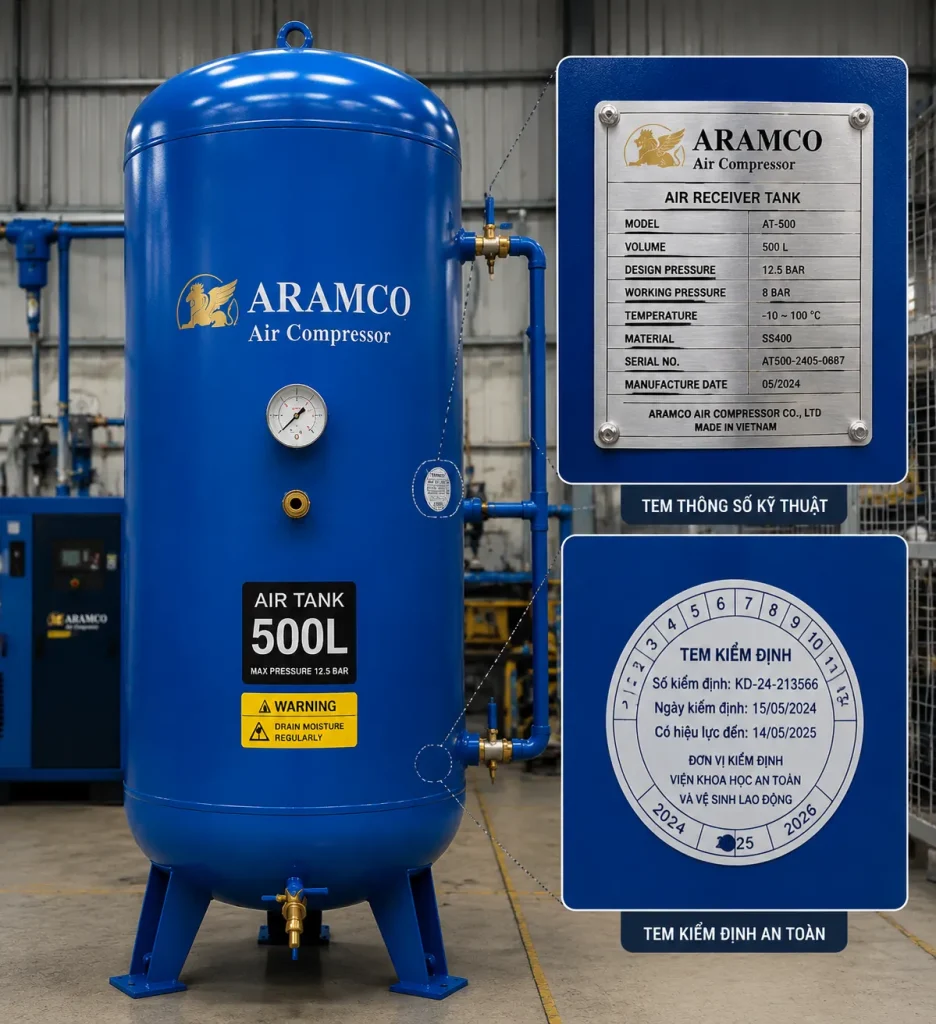 Bình tích khí 500L Aramco chính hãng phân phối bởi CNC Trí Thành