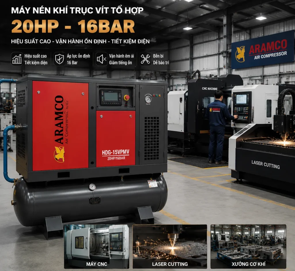 Máy Nén Khí Trục Vít Tổ Hợp Cao Áp 20HP 16Bar Chính Hãng, Bền Bỉ 19 Ứng dụng máy nén khí trục vít 20HP 16bar trong dây chuyền CNC và cắt laser công nghiệp