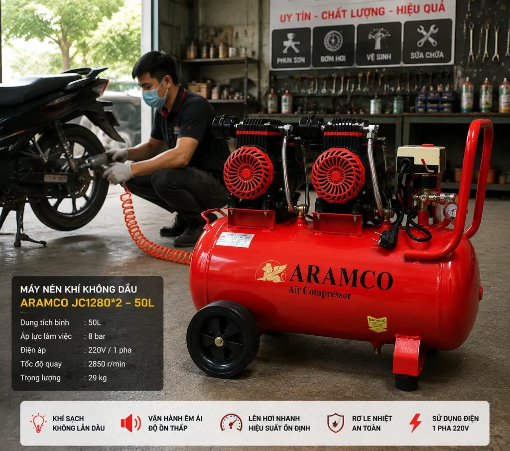 Khí nén giúp tăng hiệu quả sửa chữa và bảo dưỡng xe.