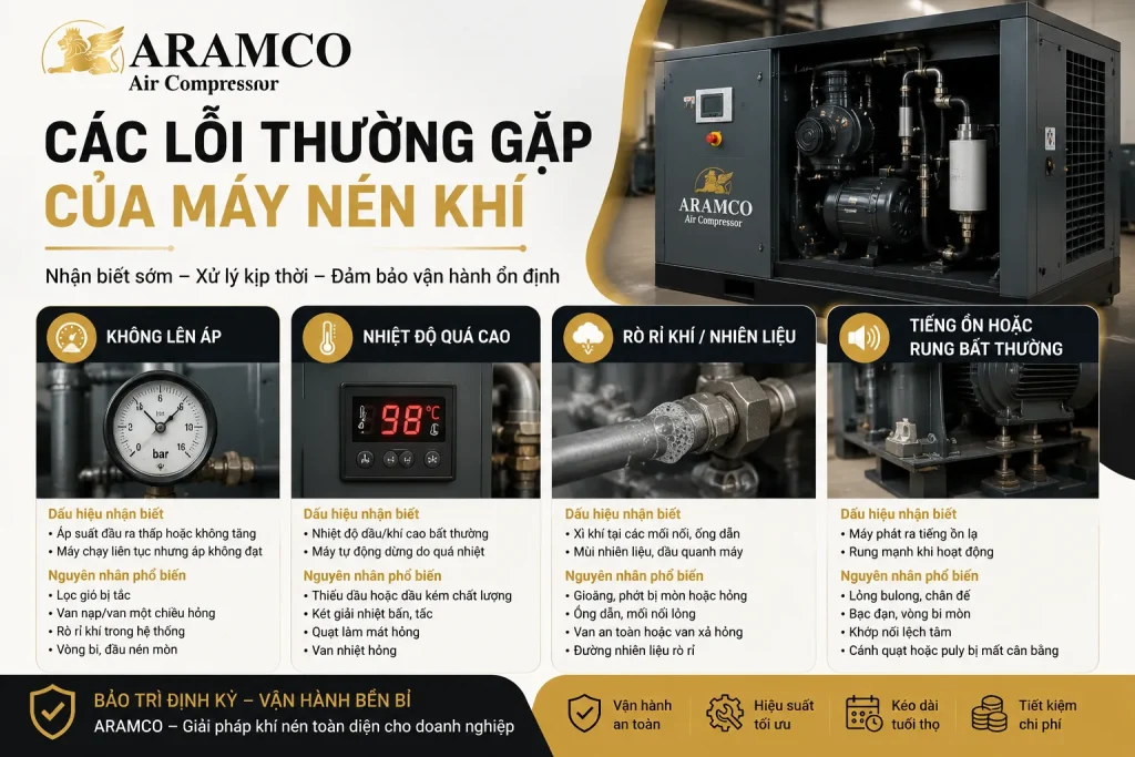một số nguyên nhân phổ biến khiến máy nén khí cần được sửa chữa kịp thời: