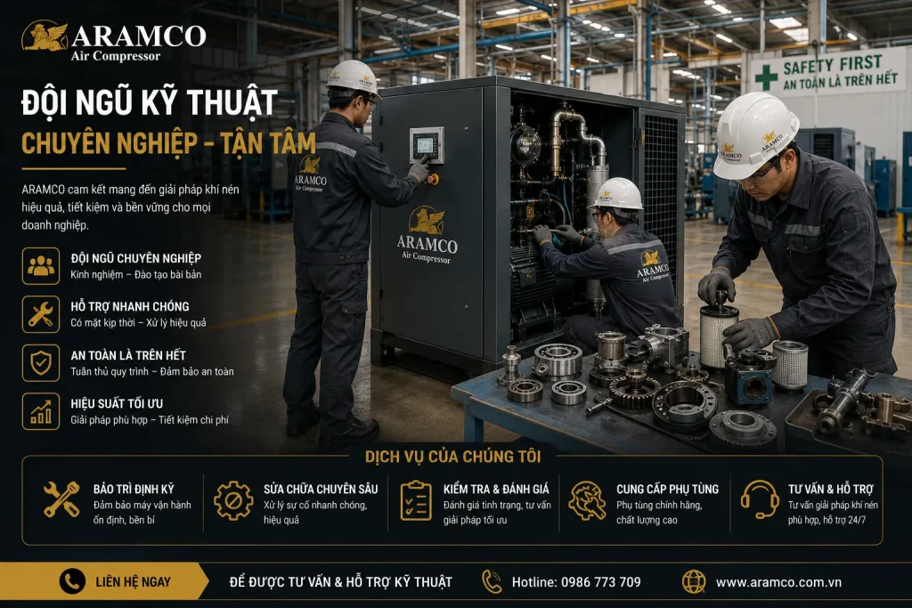 Dịch vụ sửa chữa máy nén khí chuyên nghiệp giúp giảm thời gian ngừng máy và tối ưu chi phí vận hành.