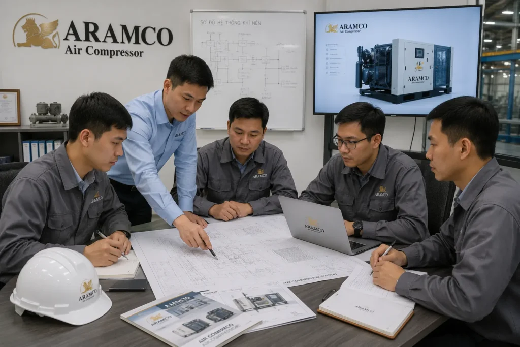 Đội ngũ kỹ thuật Công Ty Cổ phần Công Nghệ CNC Trí Thành – tư vấn, thiết kế & lắp đặt Hệ Thống Khí Nén chuyên nghiệp.
