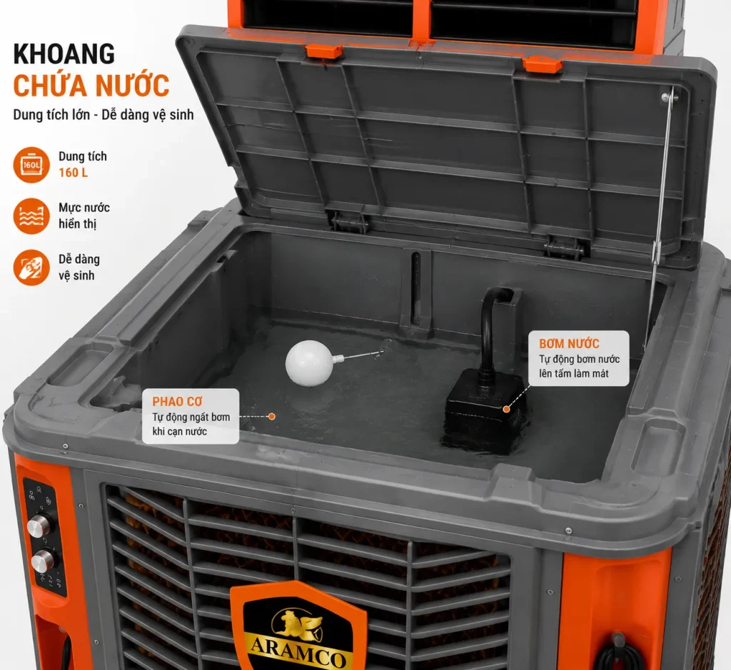 Bình chứa nước dung tích lớn 110L cho thời gian vận hành liên tục nhiều giờ