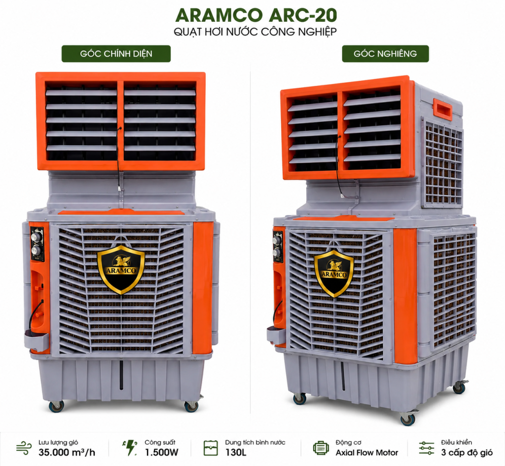 Hình ảnh tổng thể Quạt Hơi Nước Công Nghiệp ARAMCO ARC-20 thiết kế công nghiệp chắc chắn