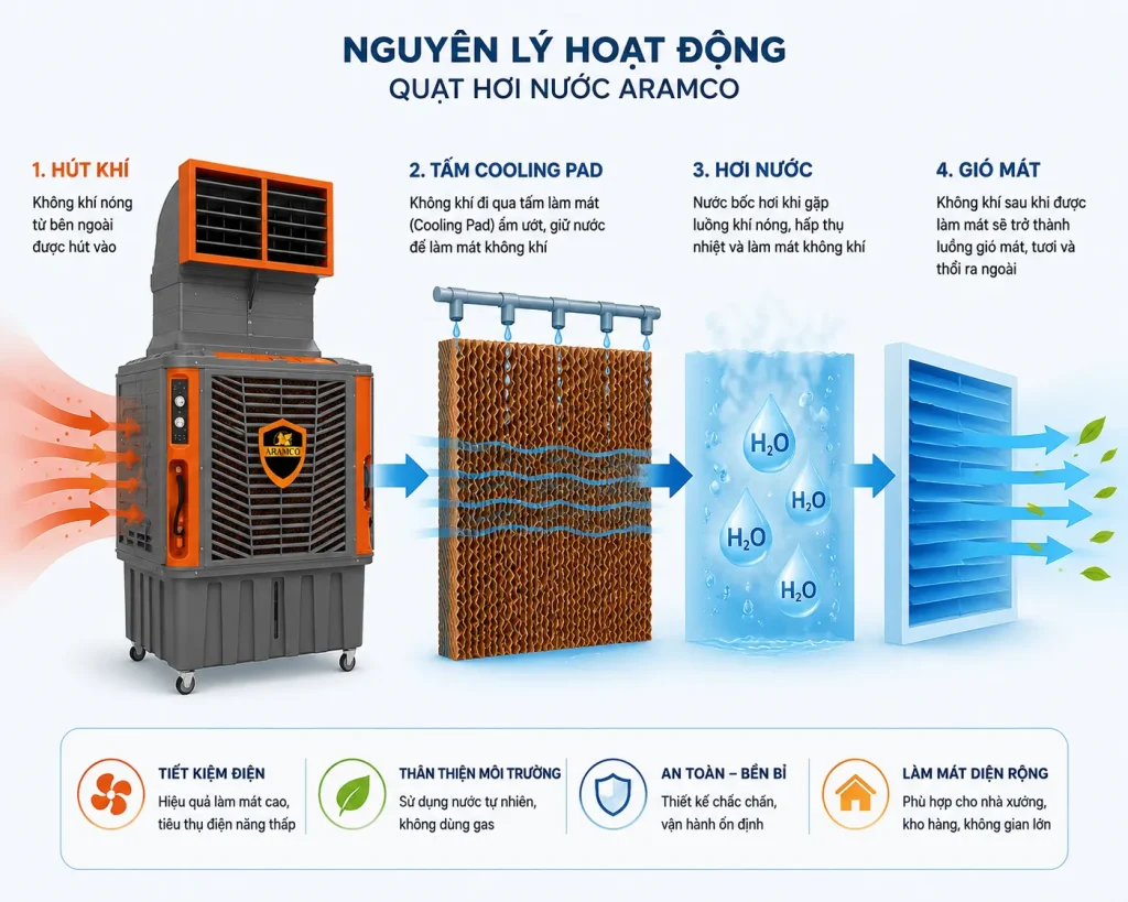 Nguyên lý hoạt động của Quạt Hơi Nước Công Nghiệp ARAMCO ARC-22