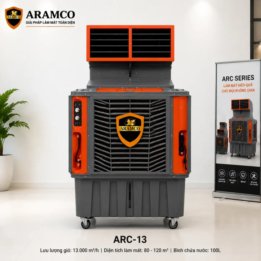 Thiết kế tổng thể quạt hơi nước công nghiệp ARAMCO ARC-13 với kiểu dáng công nghiệp chắc chắn
