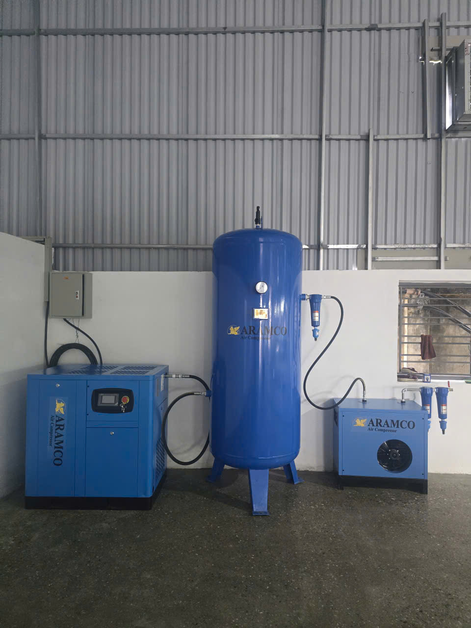 Giàn Máy Nén Khí Trục Vít Biến Tần 20HP BAOSI do ARAMCO lắp đặt tại Hải Phòng.