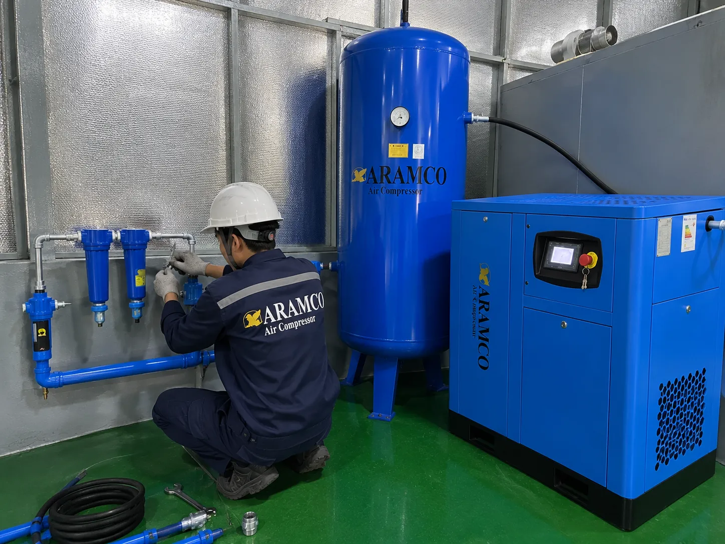 Đội ngũ kỹ thuật ARAMCO thi công, đấu nối và kiểm tra hệ thống theo đúng quy trình kỹ thuật trước khi bàn giao.