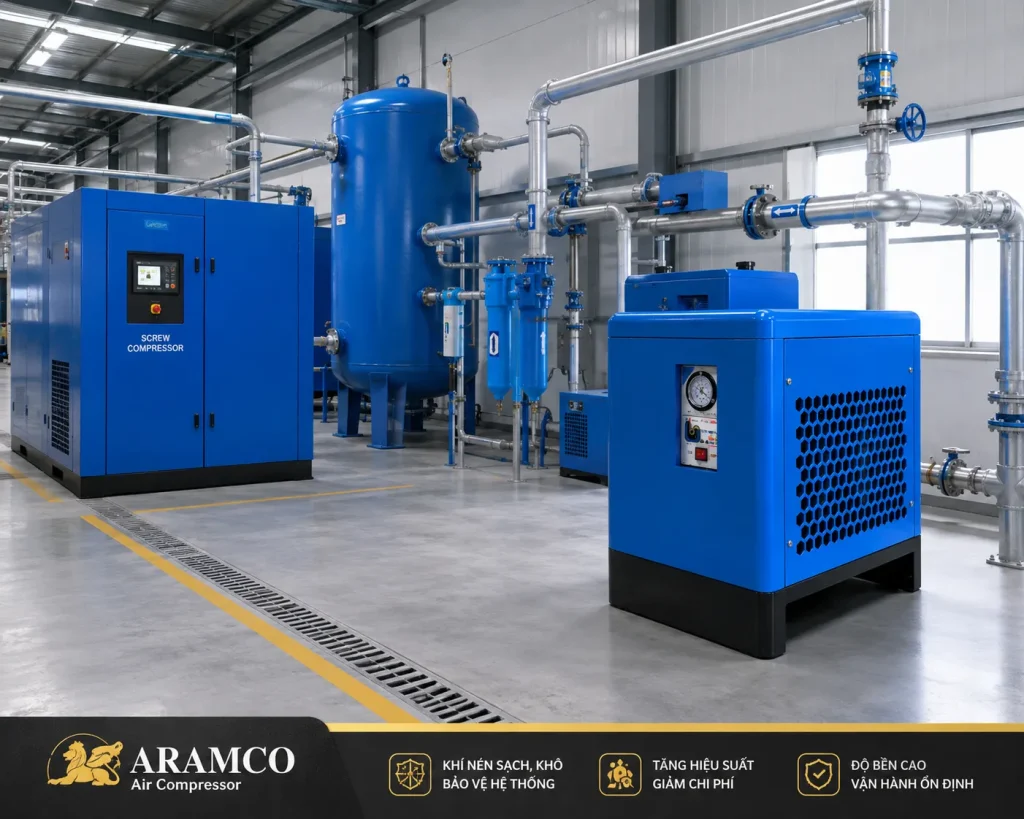 Bình tích khí ARAMCO được sử dụng trong nhiều hệ thống khí nén tại nhà xưởng và cơ sở sản xuất