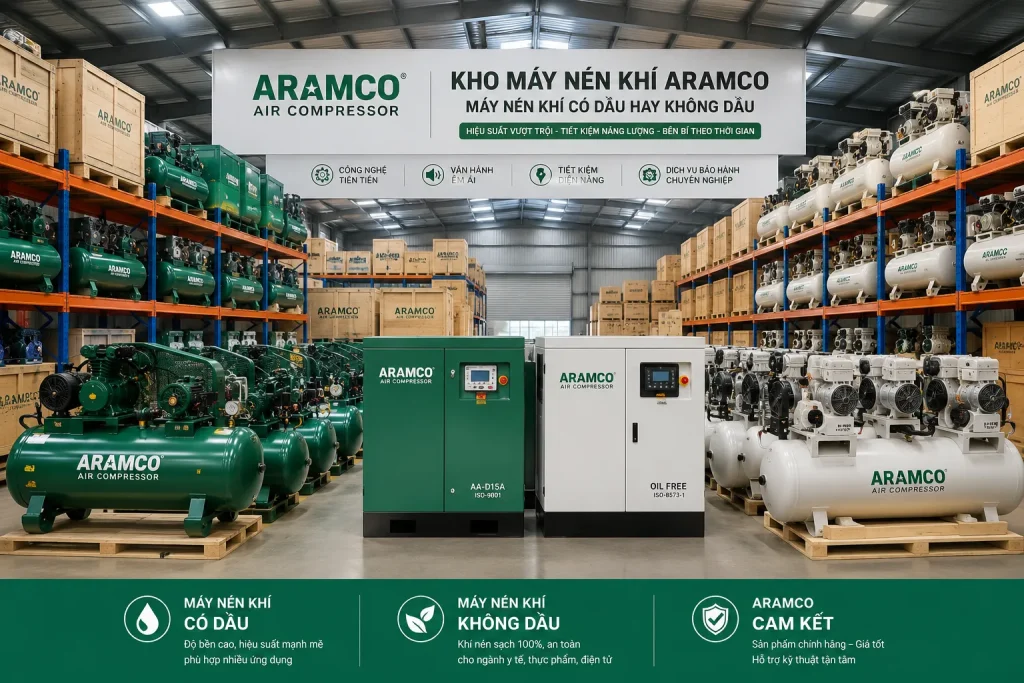 Máy nén khí ARAMCO đáp ứng nhiều nhu cầu sử dụng khí nén trong nhà xưởng và sản xuất công nghiệp
