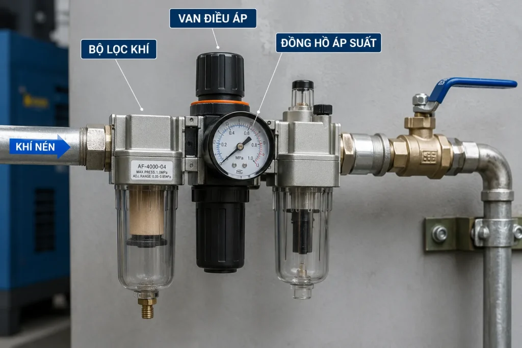 Van điều áp giúp kiểm soát áp suất khí cấp đến từng thiết bị sử dụng